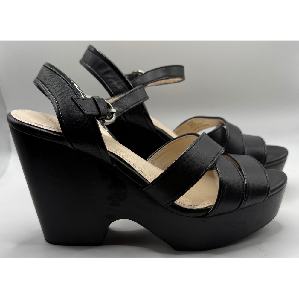 Coach Nikkie Black Leather Platform Wedge Sandals Size 7B